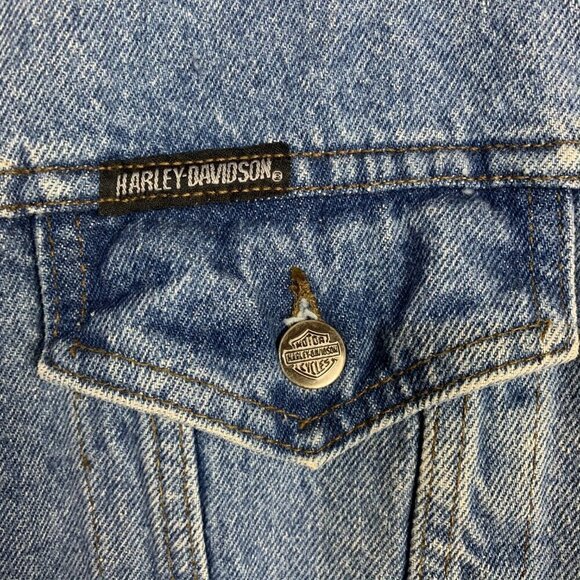 Harley Davidson Vintage Y2K Denim Trucker Light Wash Jean Jacket - Picture 4 of 14